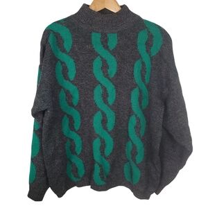 Vntg 80s Gray and Green Turtleneck Sweater. Compositions for Women. 44/LG. G0096